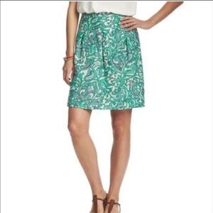 LOFT | Paisley Print Linen Blend Skirt Teal Size 6